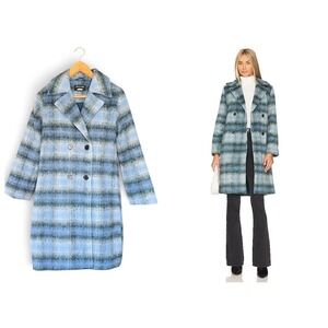 MINKPINK Sloan Blue Plaid Double Breasted Long Coat Revolve Womens S Winter Chic
